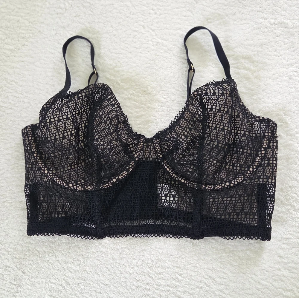 Nearly Nude ✨️ Black Midnight Modern Geo Longline Demi Bra Size 36C
